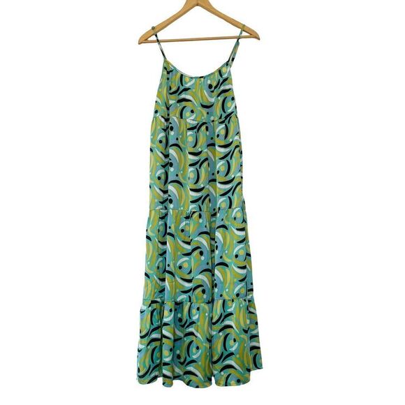 SFERA Basics Green Swirling Pattern Spaghetti Straps Max Sun Dress - Picture 5 of 7